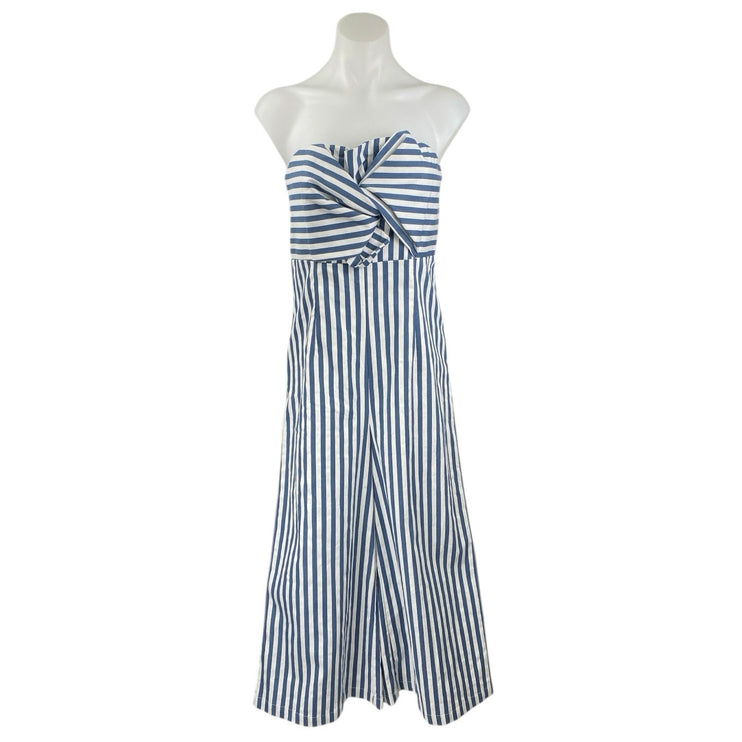 Sugar Lips Blue White Striped Strapless Bandeau Twist Wide Leg Jumpsuit Size S