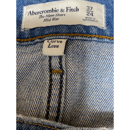 Abercrombie & Fitch The Mom Mid Rise Blue Distressed Denim Jean Shorts Size 37