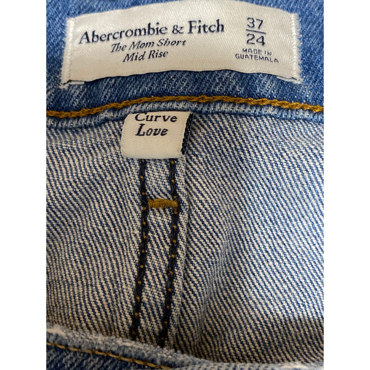 Abercrombie & Fitch The Mom Mid Rise Blue Distressed Denim Jean Shorts Size 37