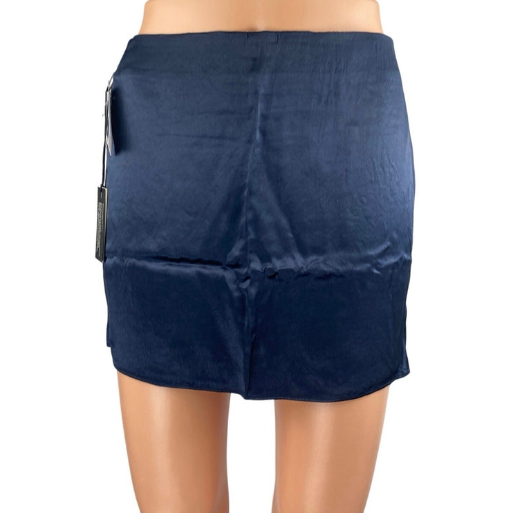 NEW Aritzia Babaton Women's Blue Silky Satin Side Zip Mini Slip Pencil Skirt 0