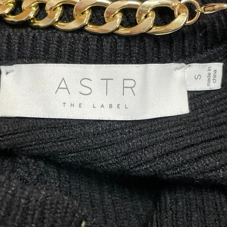 ASTR The Label Black Long Sleeves Ribbed Knit Open Back Chain Crop Sweater Top S