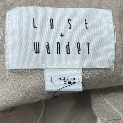 Lost + Wander Beige Striped Sleeveless V Neck Button Mini Camisole Shift Dress L