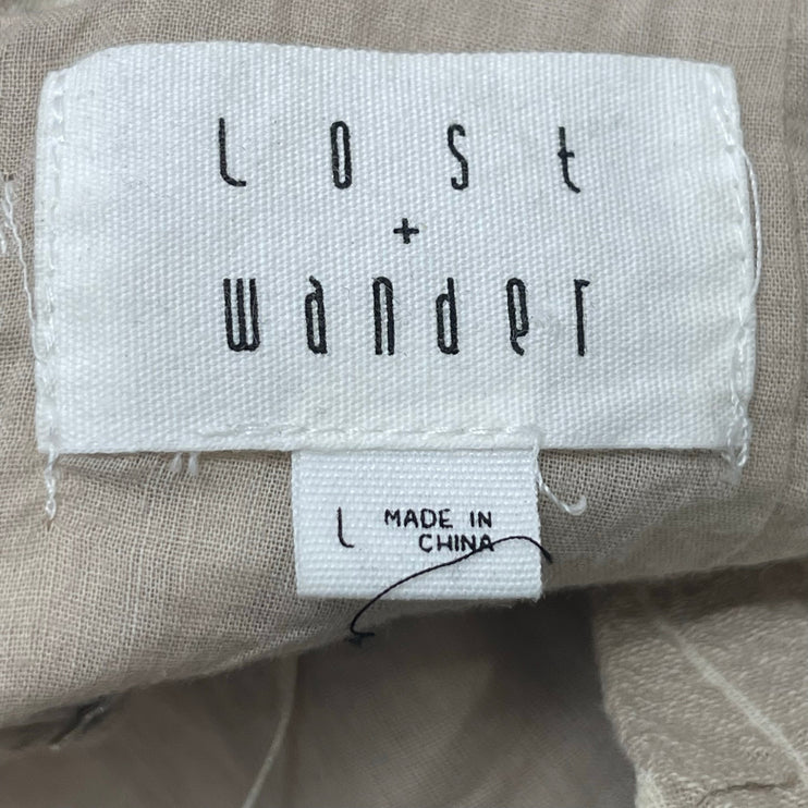 Lost + Wander Beige Striped Sleeveless V Neck Button Mini Camisole Shift Dress L