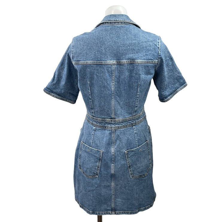 Zara Women's Blue Denim Jean Short Sleeve Button Down A Line Mini Dress Size M