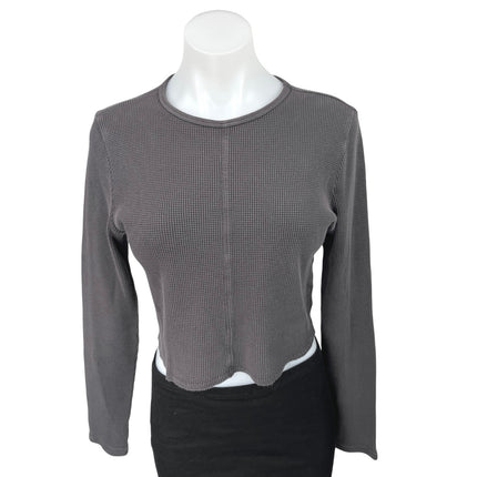 Madewell Women's Gray Waffle Knit Long Sleeve Crew Neck Crop Sweater Top Size M