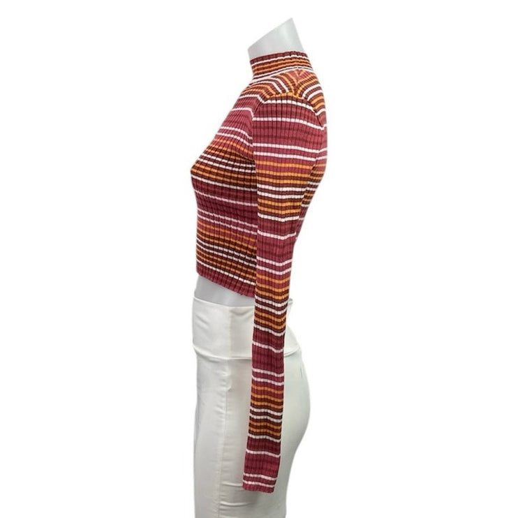 Madden NYC Stripe Long Sleeve CutOut Crop Tee T-Shirt Sweatshirt Sweater Top XS