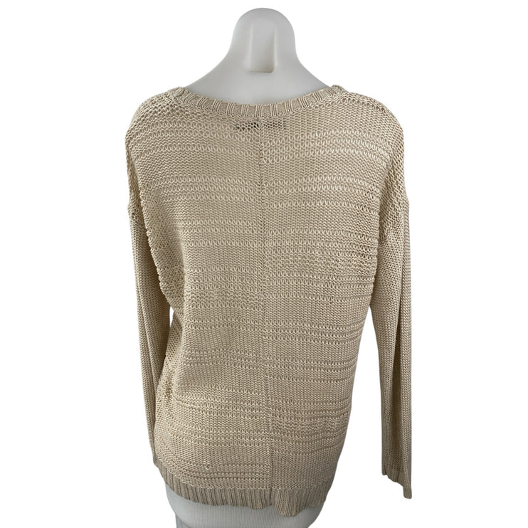 Rubbish Women's Beige Knit Long Sleeve V Neck Button Up Cardigan Sweater Top S