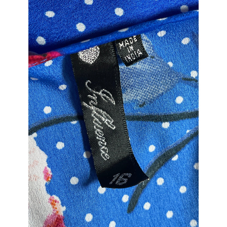 Influence Women's Blue Floral Polka Dots Long Sleeve Faux Wrap Bodysuit Top 12