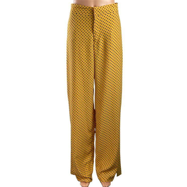 Zara trf Womens Yellow Polka Dots Mid Rise Wide Leg Trousers Dress Pants Size S
