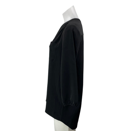 NEW Johnston & Murphy Black Long Sleeve Pocket V Neck Shirt Blouse Top Size S