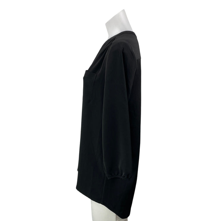 NEW Johnston & Murphy Black Long Sleeve Pocket V Neck Shirt Blouse Top Size S
