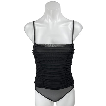NEW Forever 21 Black Mesh Ruched Sleeveless Cami Camisole Bodysuit Tank Top Sz S