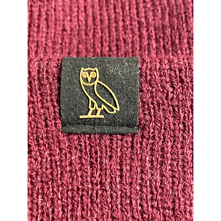 OVO Women's Burgandy Woven Cuffed Knit Winter Snow Bonnet Beanie Cap Hat OS
