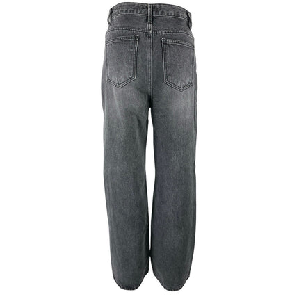 12th Tribe Women's Black Distressed High Rise Wide Leg Baggy Denim Jeans Size S