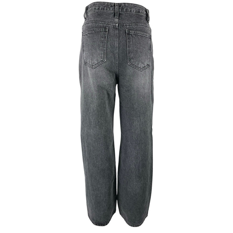 12th Tribe Women's Black Distressed High Rise Wide Leg Baggy Denim Jeans Size S