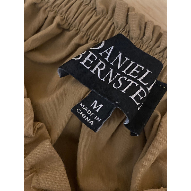 Danielle Bernstein Brown V-neck Smocked Short Puff Sleeve Crop Blouse Top Size M