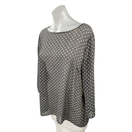 Ann Taylor LOFT Black Polka Dots Semi Sheer Long Sleeve Shirt Blouse Top Size L