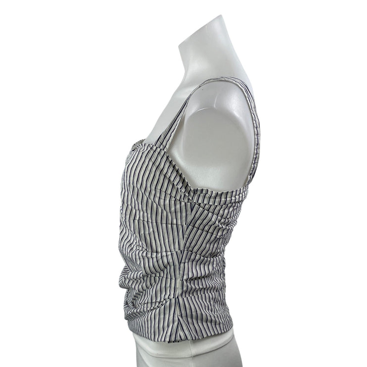 Lioness Women's Black White Striped Sleeveless Zip Cami Tank Crop Top Size M