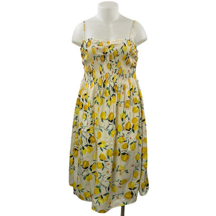 H&M Yellow Lemon Shirred Ruffle Sleeveless Cami A Line Midi Dress Size XXL