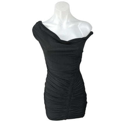Club L Coco Black Off The Shoulder Asymmetric Bardot Ruched Mini Bodycon Dress 2