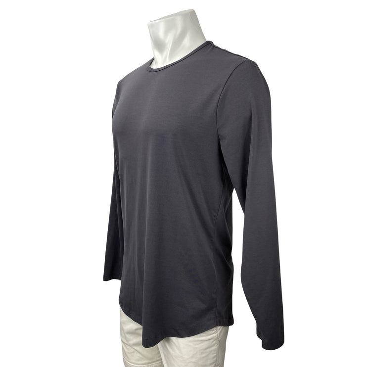 Cuts Men's Dark Gray Curve-Hem Long Sleeve Crew Neck T Shirt Tee Top Size L