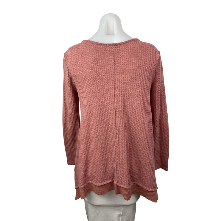 Altar'd State Women's Pink Waffle Knit Long Sleeve Thermal Tunic Sweater Top S