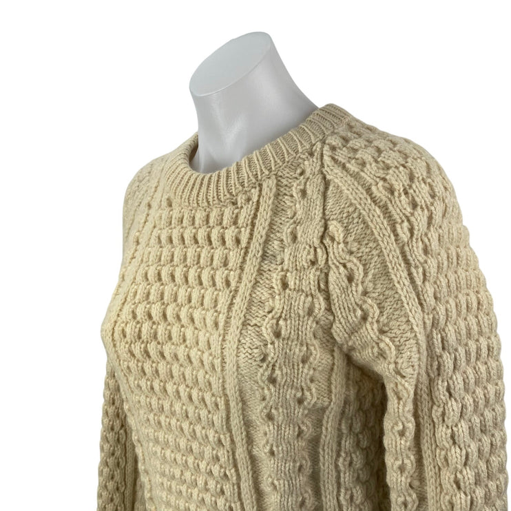 Arans Women's Cream Cable Knit Crew Neck Raglan Sleeve Fisherman Sweater Top S