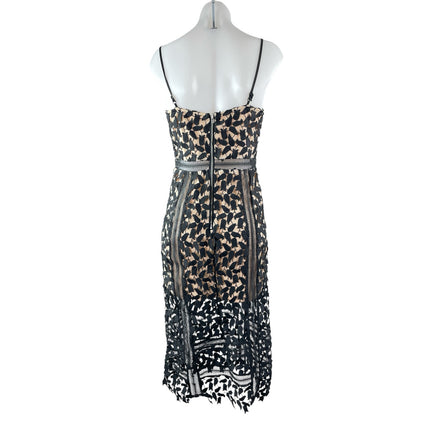 Just Me Black Beige Floral Layered Sleeveless Bustier Cami Midi Sheath Dress S