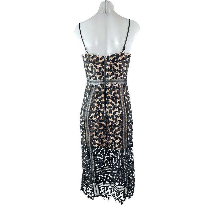Just Me Black Beige Floral Layered Sleeveless Bustier Cami Midi Sheath Dress S