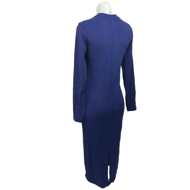 Terez New York Blue Ribbed Knit Long Sleeve Crew Neck Bodycon Midi Dress Size S