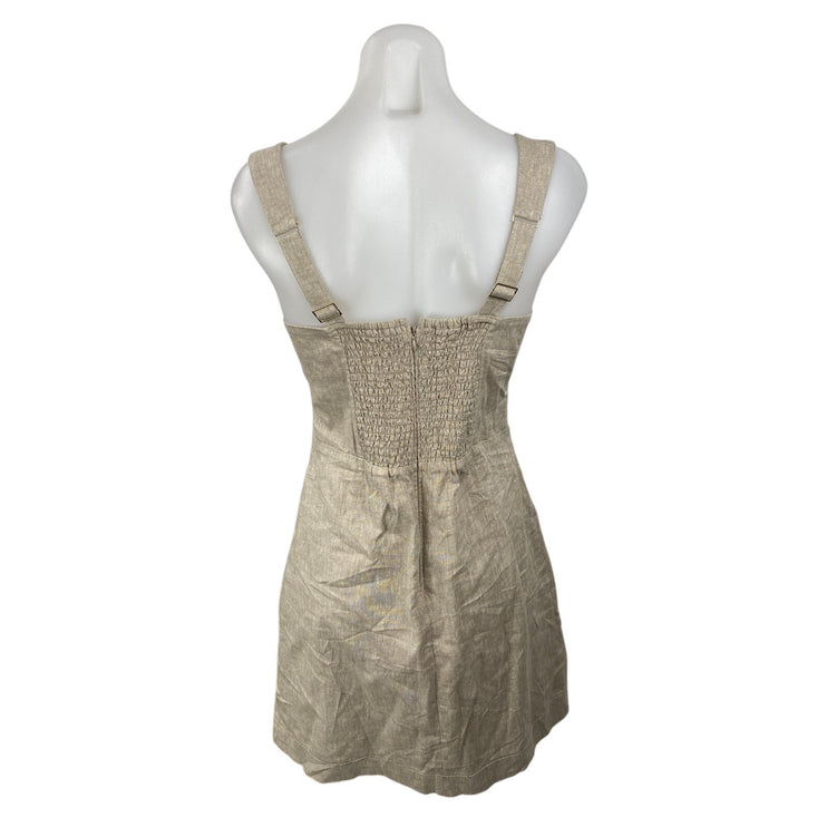 Abercrombie & Fitch Beige Linen Smocked Sleeveless Tank A Line Mini Dress Sz S