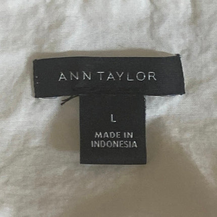 Ann Taylor Women's White Embroidered Boat Neck Short Puff Sleeve Blouse SIze L