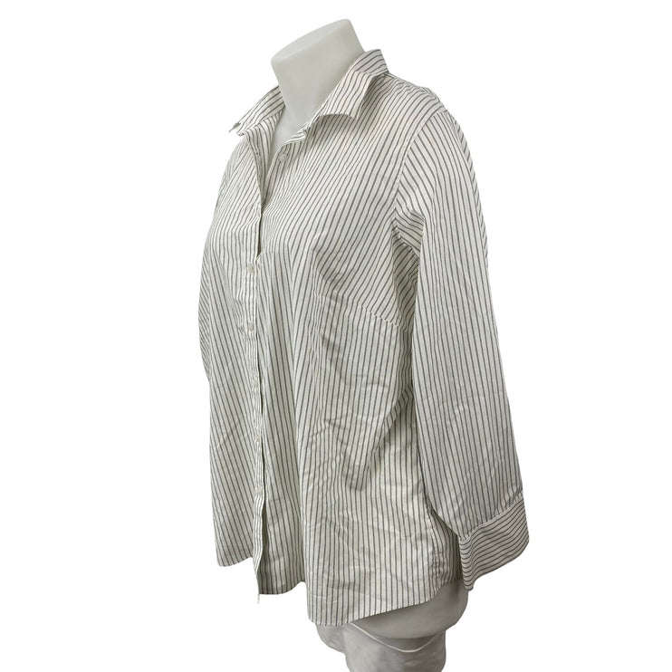 Lands' End Women's White Black Striped Long Sleeve Button Down Shirt Top 24W