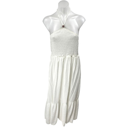 Zara Women's White Sleeveless Smocked Halter Tie Tiered Midi A-line Dress Size L