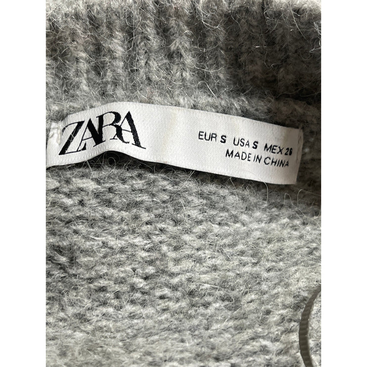 Zara Womens Gray Ribbed Crew Neck Long Sleeve Button Down Cardigan Sweater Top S
