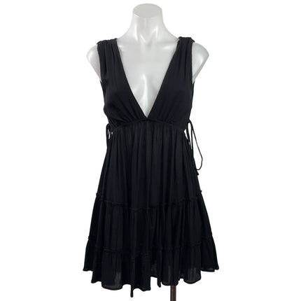 Victoria + Sophia Black Sleeveless V-neck Lace Up Tiered Mini A-Line Dress Sz S