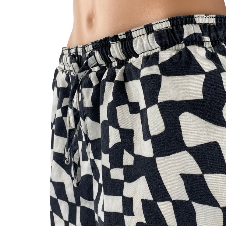 Topshop Black White Check Geometric High Rise Balloon Mini Casual Shorts Sz 8-10