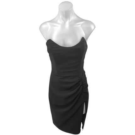 NBD Black Strapless Sleeveless Ruched Bandeau Mini Bodycon Pencil Tube Dress M