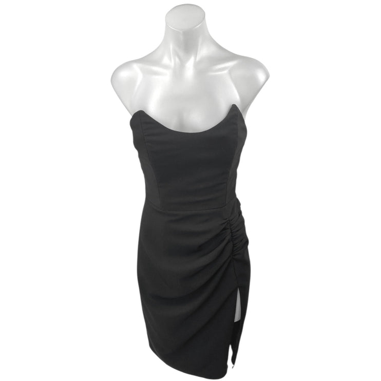 NBD Black Strapless Sleeveless Ruched Bandeau Mini Bodycon Pencil Tube Dress M