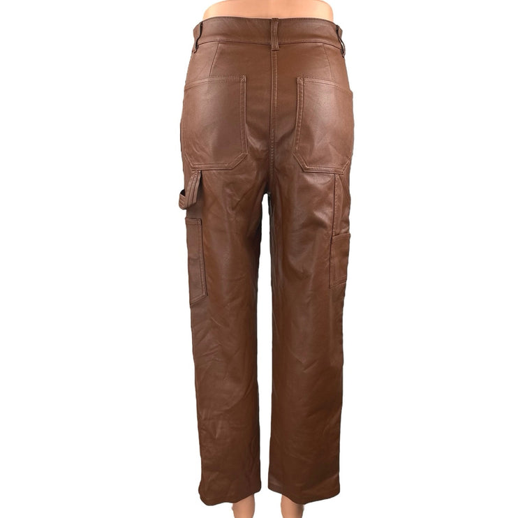 Aritzia Wilfred Free Women's Brown Faux Leather Vegan Carpenter Trousers Pants 2