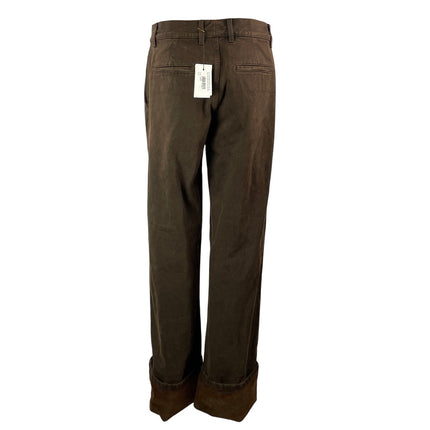 NEW Dries Van Noten Brown High Rise Folded Velvet Cuffs Wide Denim Jeans Pant 38