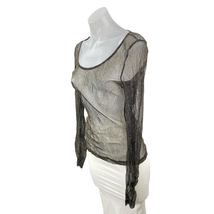 2lot & Delicious Black Mesh Sheer Skull Long Sleeve Scoop Neck Blouse Top Size L