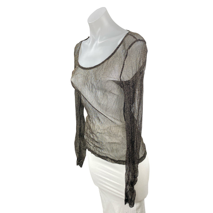 2lot & Delicious Black Mesh Sheer Skull Long Sleeve Scoop Neck Blouse Top Size L