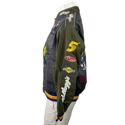 VTG JH Design NASCAR Kellogg's Honey Smacks Gray Green Racing Bomber Jacket Sz L