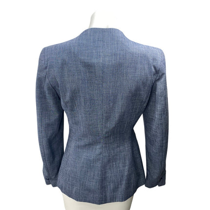 Zara Women's Blue Chambray V-neck One Button Long Sleeve Blazer Coat Jacket Sz 4