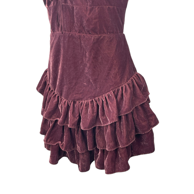 Forever 21 Red Velvet Velour Tiered Ruffled Sleeveless Mini Cami Bodycon Dress L