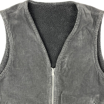 AllSaints Mens Lecco Black Corduroy Cotton Faux Sherpa Lining Zip Up Vest Sz M
