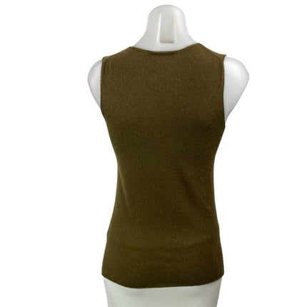 Lamberto Losani 100% Cashmere Olive Green Sleeveless Knit Sweater Tank Top Sz S