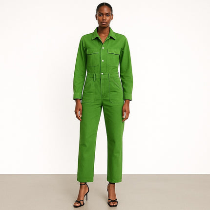 Big Bud Press Women's Green Long Sleeve Utility Denim Jeans Jumpsuits Romper XS