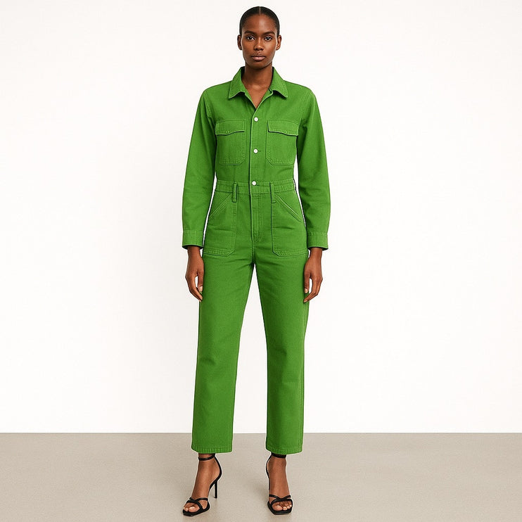 Big Bud Press Women's Green Long Sleeve Utility Denim Jeans Jumpsuits Romper XS